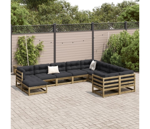 10-Daļīgs Dārza Dīvāna Komplekts Ar Matračiem Impregnēta Priede Vidaxl