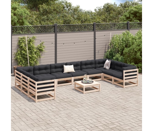 vidaXL 11-daļīgs dārza dīvānu komplekts, priedes masīvkoks
