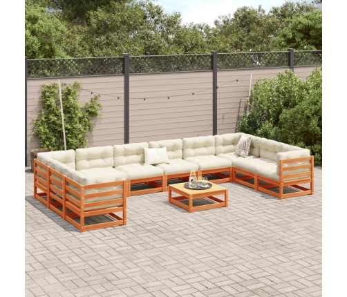 vidaXL 11-daļīgs dārza dīvānu komplekts, vaska brūnas priedes koks