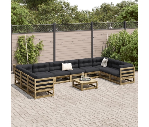 vidaXL 11-daļīgs dārza dīvānu komplekts, impregnēts priedes koks