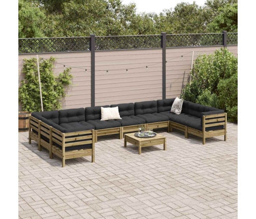 11-Daļīgs Dārza Dīvāna Komplekts Ar Matračiem Impregnēta Priede Vidaxl