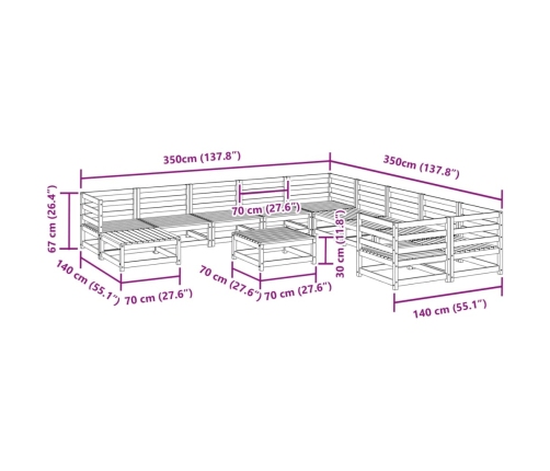 vidaXL 12-daļīgs dārza dīvānu komplekts, priedes koks