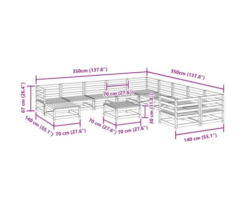 vidaXL 12-daļīgs dārza dīvānu komplekts, egles masīvkoks