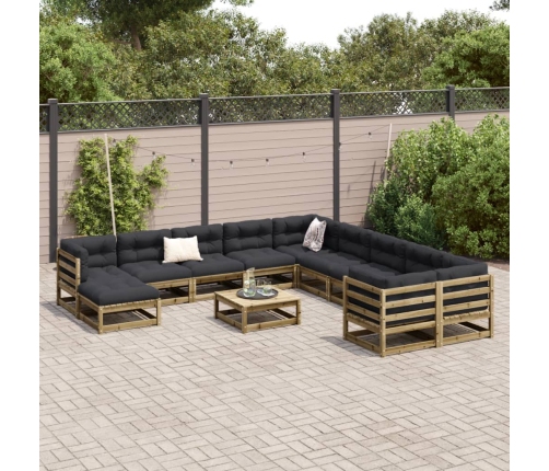 vidaXL 12-daļīgs dārza dīvānu komplekts, impregnēts priedes koks