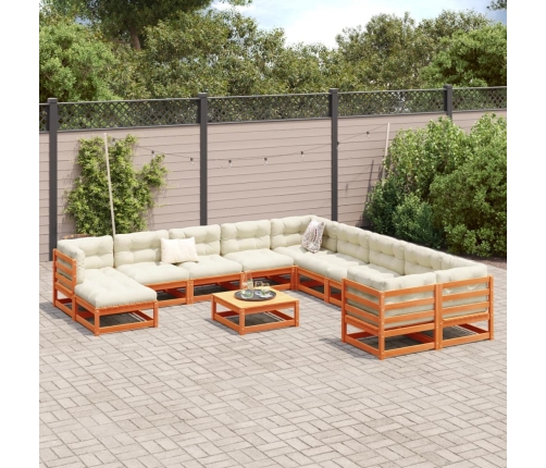 12-Daļīgs Dārza Dīvānu Komplekts, Matrači, Brūns Priedes Koks Vidaxl