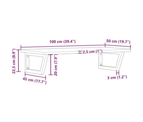 vidaXL izlietnes plaukts, stiprināms pie sienas, tērauds, ozola koks