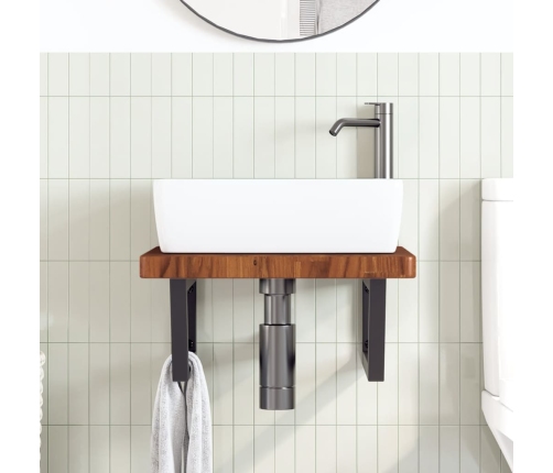 vidaXL izlietnes plaukts, stiprināms pie sienas, tērauds, ozola koks