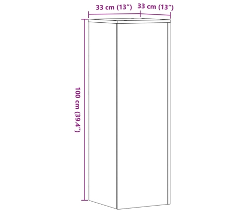 vidaXL augu plaukts, betona pelēks, 33x33x100 cm, inženierijas koks
