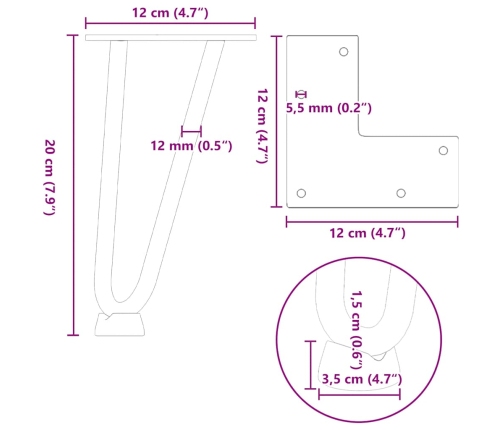 vidaXL Matu sprādzes galda kājas 4 gab. balta 20 cm ciets tērauds