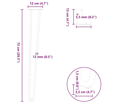 vidaXL Matu sprādzes galda kājas 4 gab. 72 cm ciets tērauds