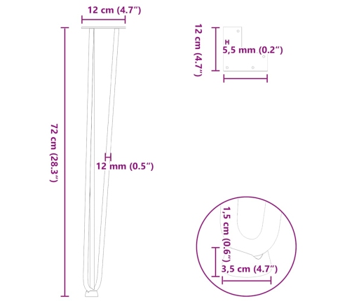 vidaXL Matu sprādzes galda kājas 4 gab. balta 72 cm ciets tērauds