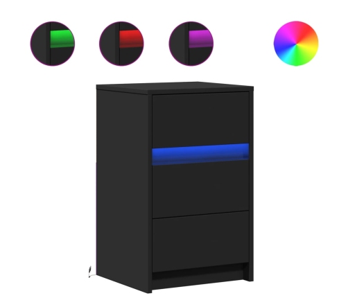 vidaXL naktsskapītis ar LED apgaismojumu, melns, inženierijas koks