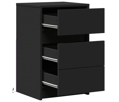 vidaXL naktsskapītis ar LED apgaismojumu, melns, inženierijas koks