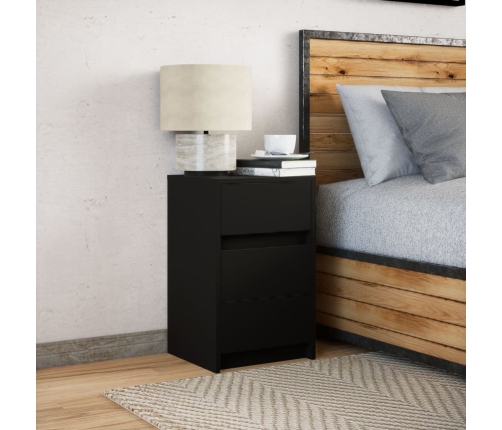 vidaXL naktsskapītis ar LED apgaismojumu, melns, inženierijas koks