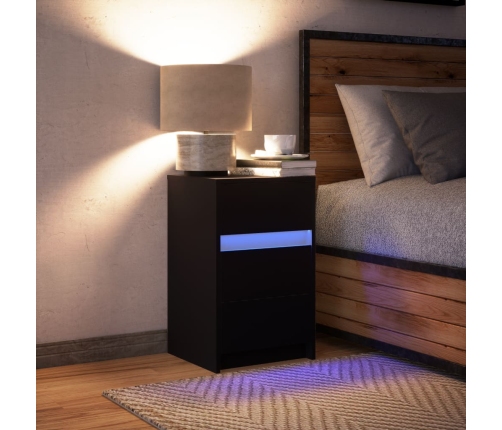 vidaXL naktsskapītis ar LED apgaismojumu, melns, inženierijas koks