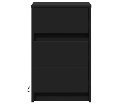 vidaXL naktsskapītis ar LED apgaismojumu, melns, inženierijas koks