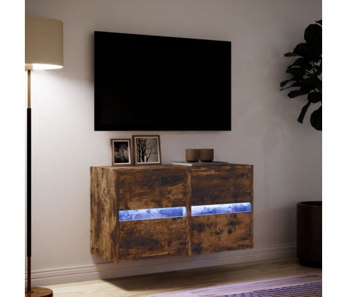 vidaXL TV plaukti ar LED lampiņām, 2 gab., ozolkoka krāsa, 41x31x45 cm