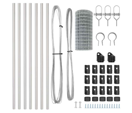 Žogs Ar Stabiem Pelēka 0.4 X 25 M Pulverkrāsota Cinkota Tērauds Vidaxl