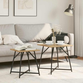 Vidaxl Sānu Galdu Komplekts 2 Gabali Amatu Ozola Ar Inženierijas Koku Un Metālu