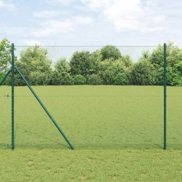 Vidaxl Heptagonu Žogs Zaļš 1.5X10 M Tērauda, Vidaxl Žogu Stabi 7 Gab. Zaļš Ø32 Mm 200 Cm Cinkota Tērauda