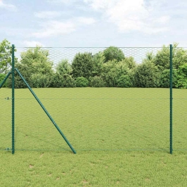 Vidaxl Sešstūra Žogs Zaļš 1.5X10 M Tērauds,  Žoga Stabi 7 Gabali Zaļs Ø32 Mm 200 Cm Galvanizēts Tērauds Vidaxl