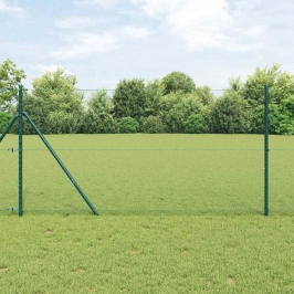 Vidaxl Sešstūra Žogs Zaļš 1.4X25 M Tērauds,  Žoga Stabi 13 Gab. Zaļi Ø32 Mm 190 Cm Cinkots Tērauds Vidaxl