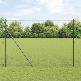 Vidaxl Hexagon Fence Pelēks 1.6X25 M Tērauds,  Žogu Stabi 13 Gab Pelēki Ø32 Mm 210 Cm Cinkots Tērauds Vidaxl