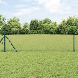 Vidaxl Heksagona Žogs Pelēks 0.8X50 M Tērauds,  Žogu Stabi 13 Gab. Zaļi Ø32 Mm 120 Cm Galvanizēts Tērauds Vidaxl