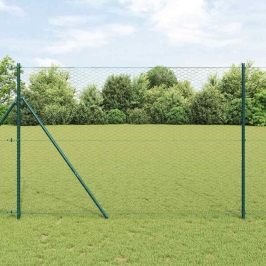 Vidaxl Heksagona Žogs Pelēks 1.6X50 M Tērauds,  Žoga Stabi 13 Gabali Zaļi Ø32 Mm 210 Cm Galvanizēts Tērauds Vidaxl