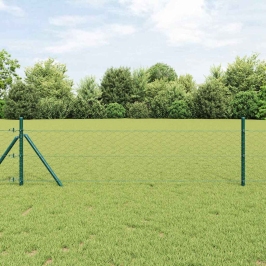 Vidaxl Heksagona Žogs Pelēks 0.4X100 M Tērauds,  Žogu Stabi 13 Gab. Zaļi Ø32 Mm 80 Cm Cinkots Tērauds Vidaxl