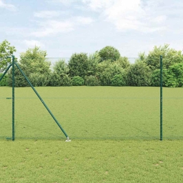 Vidaxl Sešstūra Žogs Zaļš 1.5X10 M Tērauds,  Žogu Stabi Ar Adatvītu 7 Gab. Ø32 Mm 170 Cm Cinkots Tērauds Vidaxl