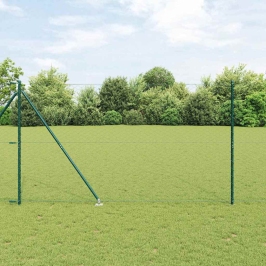 Vidaxl Sešstūra Žogs Zaļš 1.5X10 M Tērauda,  Žogu Stabi Ar Mietu 7 Gab. Ø32 Mm 170 Cm Cinkota Tērauda Vidaxl