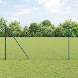 Vidaxl Sešstūra Žogs Zaļš 1.5X100 M Tērauds,  Žogu Stabi Ar Izsistām Kājām 13 Gab Ø32 Mm 170 Cm Cinkota Tērauda Vidaxl