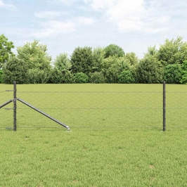 Vidaxl Hexagon Fence Pelēks 0.5X10 M Tērauds,  Žoga Balsti Ar Stiprinājumu 7 Gab Ø32 Mm 80 Cm Cinkots Tērauds Vidaxl