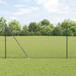 Vidaxl Heksagona Žogs Pelēks 1.6X10 M Tērauds,  Žoga Stabi Ar Uzgaļiem 7 Gab Ø32 Mm 180 Cm Cinkots Tērauds Vidaxl