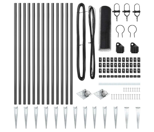 Žogs Ar Stabiem Pelēka 0.4 X 25 M Pvc Pārklāts Tērauds Vidaxl