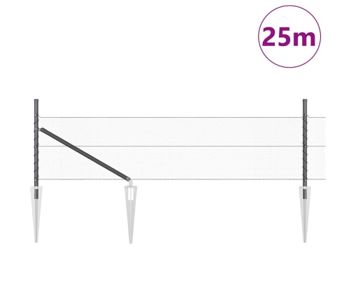 Žogs Ar Stabiem Pelēka 0.4 X 25 M Pvc Pārklāts Tērauds Vidaxl
