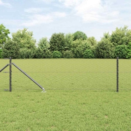 Vidaxl Heksagona Žogs Pelēks 0.6X50 M Tērauds,  Žoga Stabi Ar Tapas 13 Gab. Ø32 Mm 80 Cm Cinkots Tērauds Vidaxl