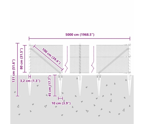 Vidaxl Sešstūra Žogs Pelēks 0.8X50 M Tērauds