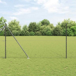 Vidaxl Heksagona Žogs Pelēks 1.5X50 M Tērauds,  Žoga Stabi Ar Spailēm 13 Gab. Ø32 Mm 170 Cm Izcili Tērauds Vidaxl