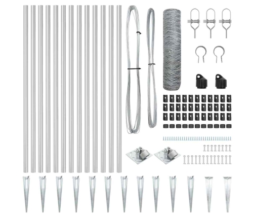 Žogs Ar Stabiem. Sudraba 0.5 X 10 M Pvc Pārklāts Tērauds Vidaxl