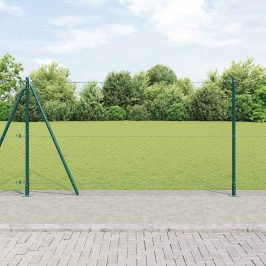 Vidaxl Sešstūra Žogs Zaļš 1.2X10 M Tērauds,  Žogu Postes Ar Pamatplāksnēm 7 Gab Ø32Mm 68.5Cm Cinkots Tērauds Vidaxl