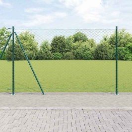 Vidaxl Sešstūra Žogs Zaļš 1.4X10 M Tērauds,  Žoga Stabi Ar Bāzes Plāksnēm 7 Gabalu Ø32Mm 78.5Cm Cinkots Tērauds Vidaxl