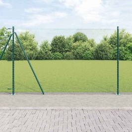 Vidaxl Sešstūra Žogs Zaļš 1.4X50 M Tērauds,  Žogu Stabi Ar Pamatplāksnēm 13 Gab Ø32Mm 78.5Cm Cinkots Tērauds Vidaxl