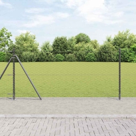 Vidaxl Heksagona Žogs Pelēks 0.8X10 M Tērauds,  Žogu Stabi Ar Pamata Plāksnēm 7 Gab Ø32Mm 90Cm Cinkots Tērauds Vidaxl