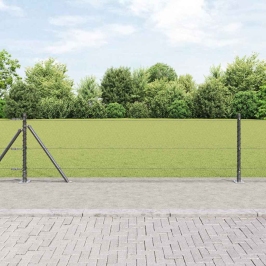 Vidaxl Sešstūra Sēta Pelēks 0.4X25 M Tērauds,  Žogu Stabi Ar Pamatplatei 13 Gab Ø32Mm 50Cm Galvanizēts Tērauds Vidaxl