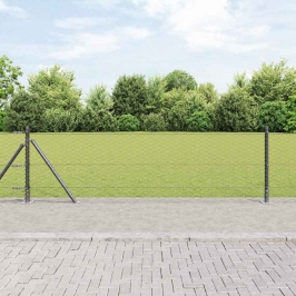 Vidaxl Heksagona Žogs Pelēks 0.6X25 M Tērauds,  Žoga Stabi Ar Pamatplāksnēm 13 Gab Ø32Mm 70Cm Cinkots Tērauds Vidaxl