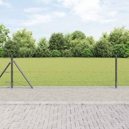 Vidaxl Heksagona Žogs Pelēks 0.6X25 M Tērauds,  Žogu Stabi Ar Bāzes Plāksnēm 13 Gab Ø32Mm 70Cm Cinkots Tērauds Vidaxl