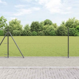 Vidaxl Sešstūra Žogs Pelēks 0.8X25 M Tērauds,  Žoga Stabi Ar Pamatplāksnēm 13 Gab Ø32Mm 90Cm Cinkots Tērauds Vidaxl