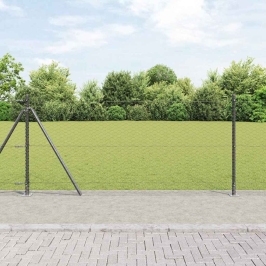 Vidaxl Heksagona Žogs Pelēkā Krāsā 0.8X50 M Tērauds,  Žogu Stabi Ar Pamata Plāksnēm 13 Gabali Ø32Mm 90Cm Cinkots Tērauds Vidaxl